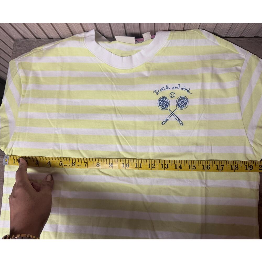 Scotch & Soda Boxy Striped Tee Tennis Racket Embroidered Women’s Size S - Picture 4 of 11